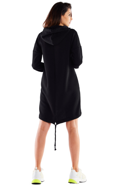 Sukienka mini oversize dresowa z kapturem długi rękaw czarna